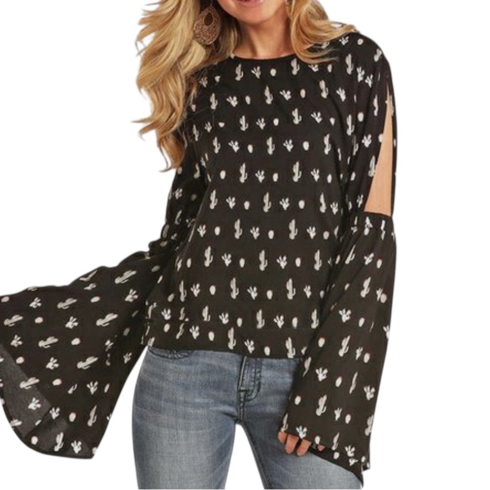 Rock & Roll Cowgirl Cactus Cold Shoulder blouse